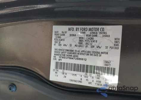 2007 Ford Explorer Limited z USA, uszkodzony, nr VIN 1FMEU75847UB86612